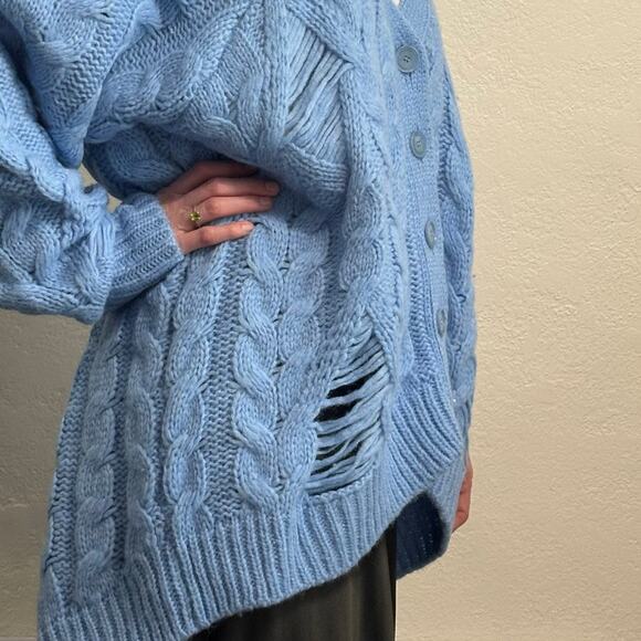 Stella McCartney Distressed Cable-knit Alpaca-blend Cardigan Blue size S - Picture 8 of 13